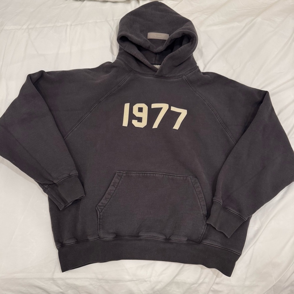 Fear of God Essentials 1977 Hoodie Dark Grey Iron Size Small Streetwear Grunge